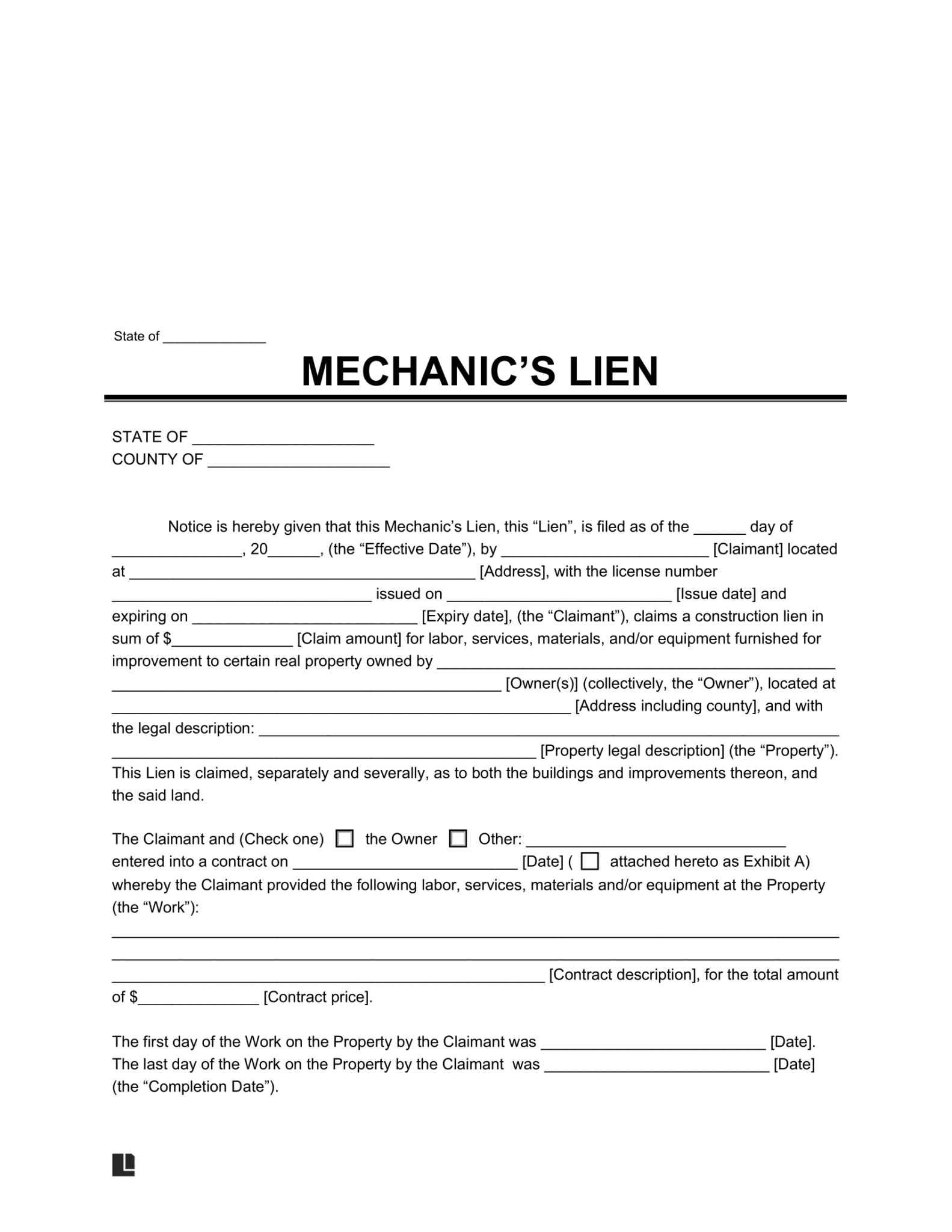 Free Mechanic's Lien Template | PDF & Word