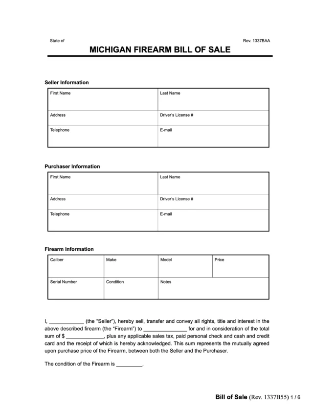 michigan firearm bill of sale