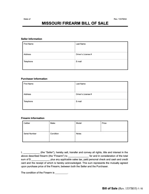missouri firearm bill of sale