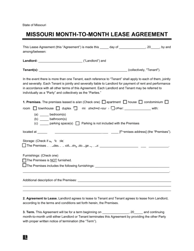 Missouri Month-to-Month Lease Agreement