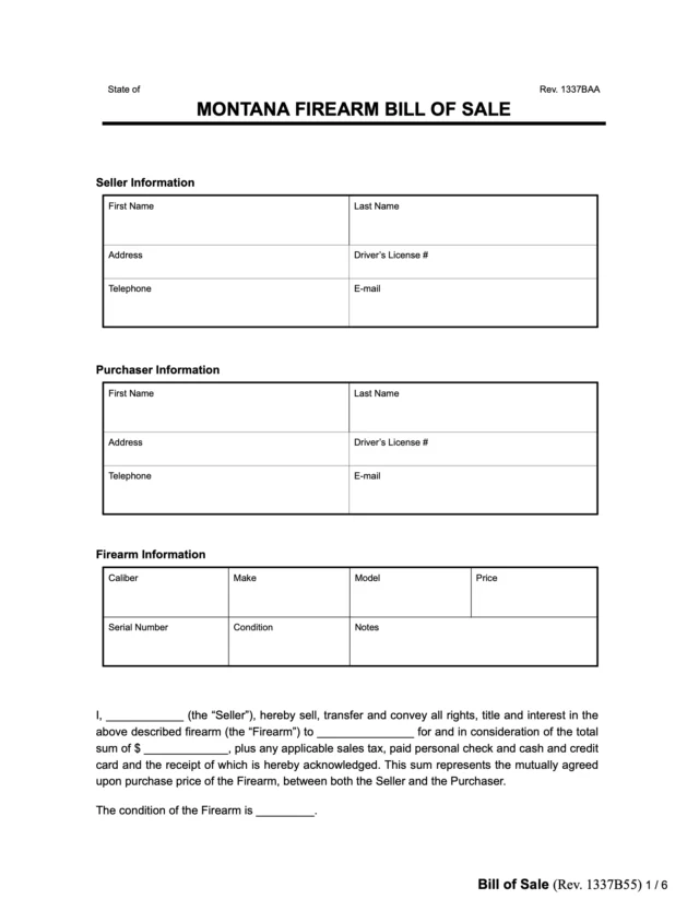 montana firearm bill of sale template