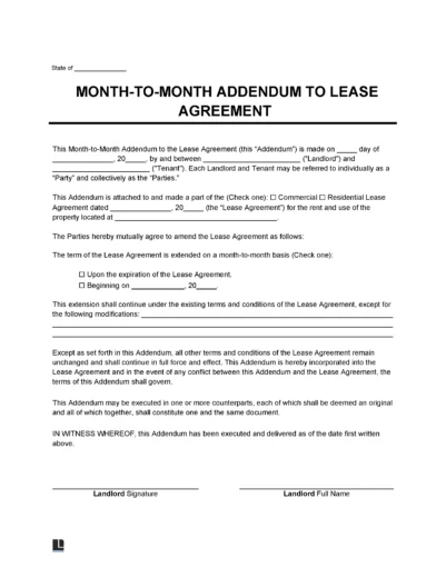 Month-To-Month Lease Agreement Addendum Template
