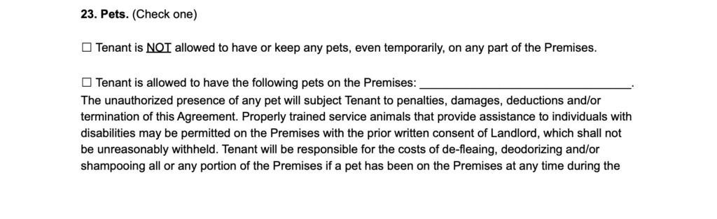 month to month lease pets
