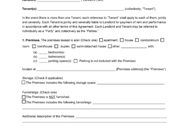 Sample of a month to month residential lease/rental agreement template