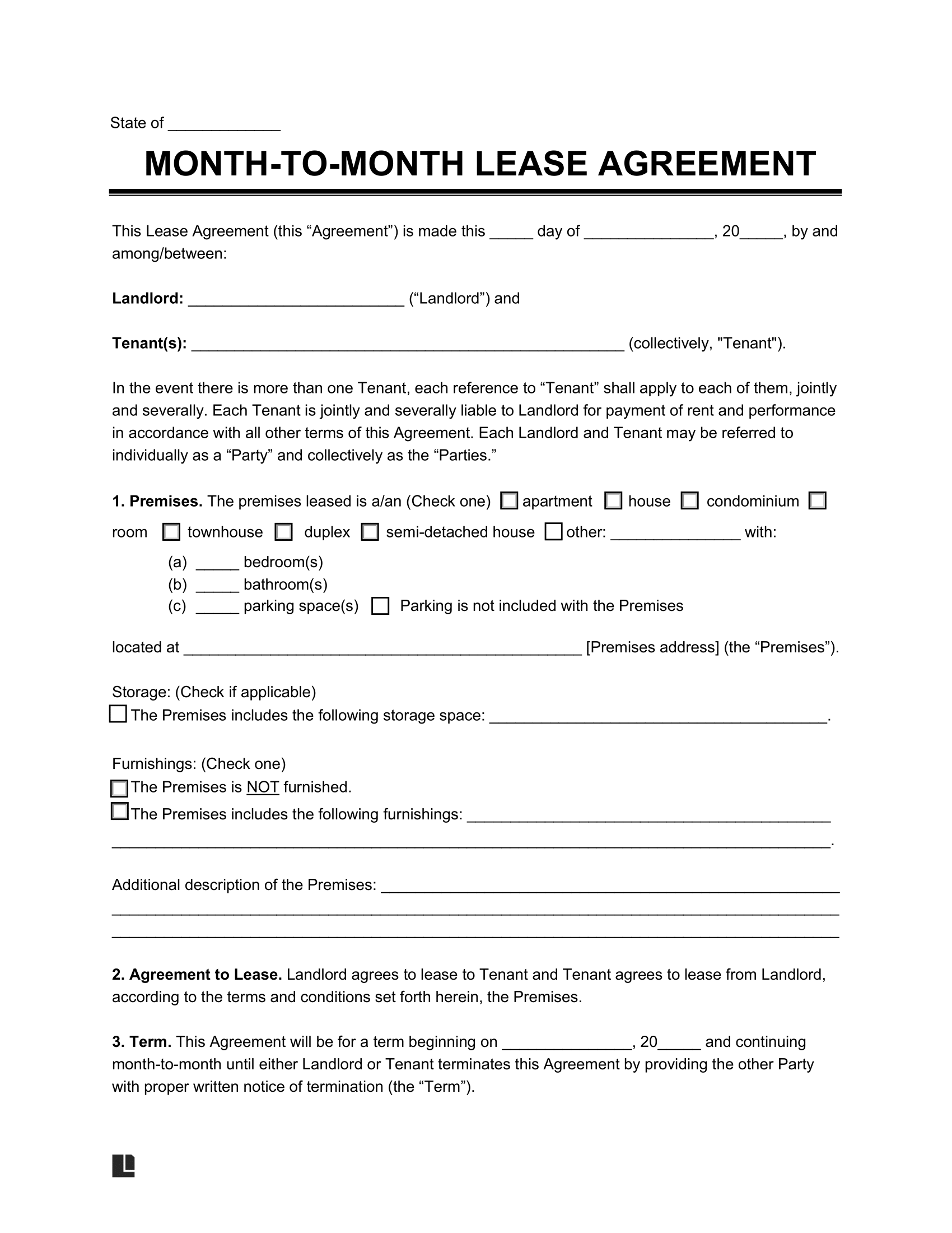 month to month residential lease agreement template