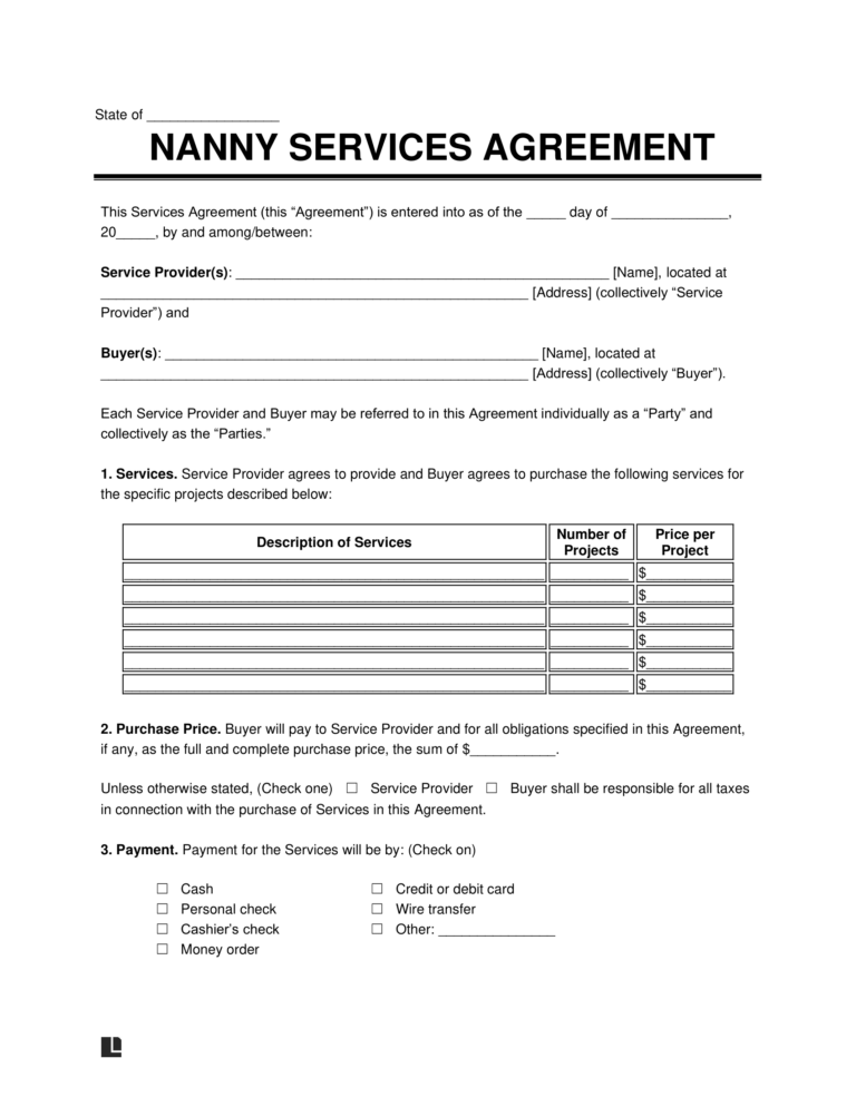 Free Nanny Contract Template - PDF & Word | Legal Templates