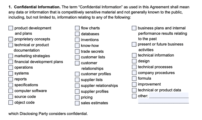 sample NDA confidential information clause