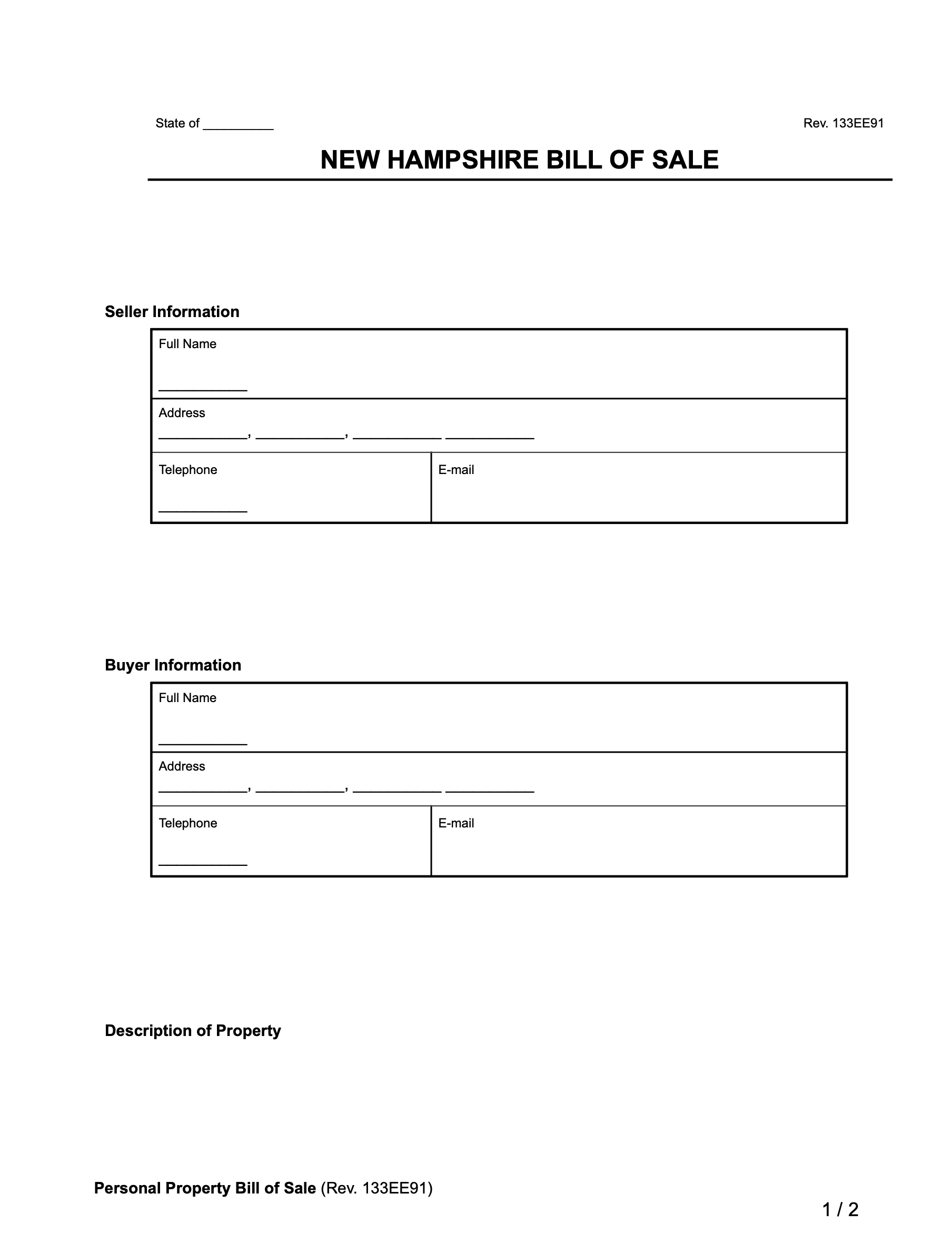 new hampshire bill of sale