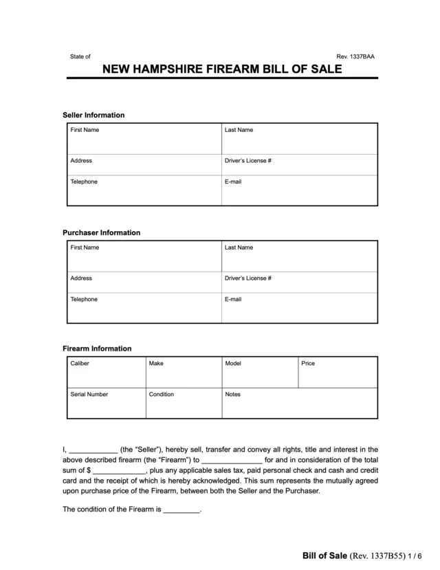 new hampshire firearm bill of sale