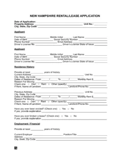 New Hampshire rental application form