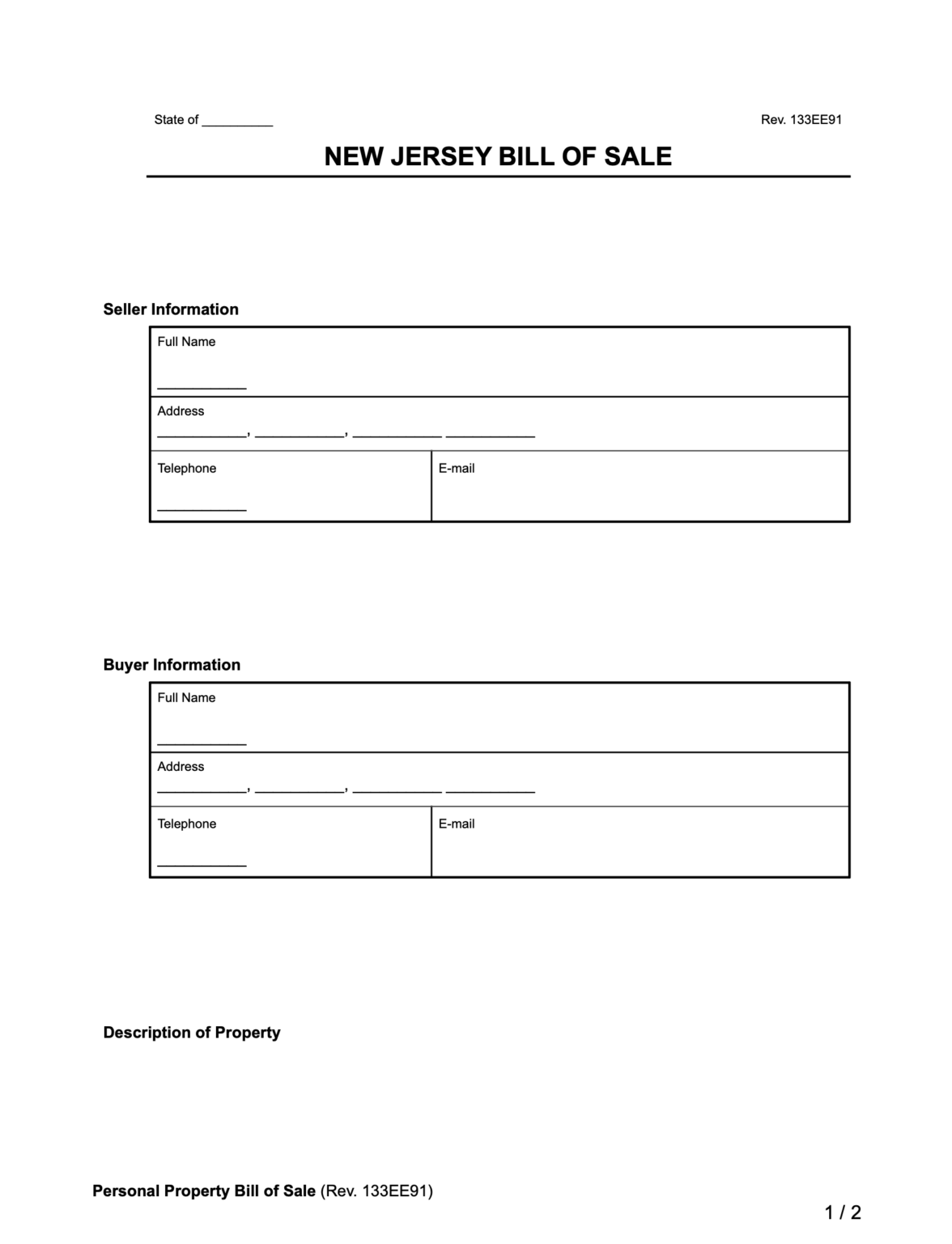 Free New Jersey Bill of Sale Forms - PDF & Word | Legal Templates