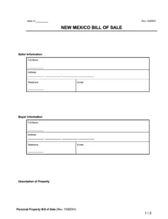 New Mexico Bill of Sale Form
