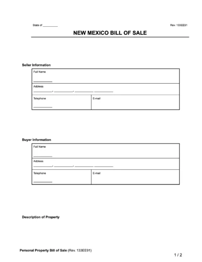New Mexico Bill of Sale Form