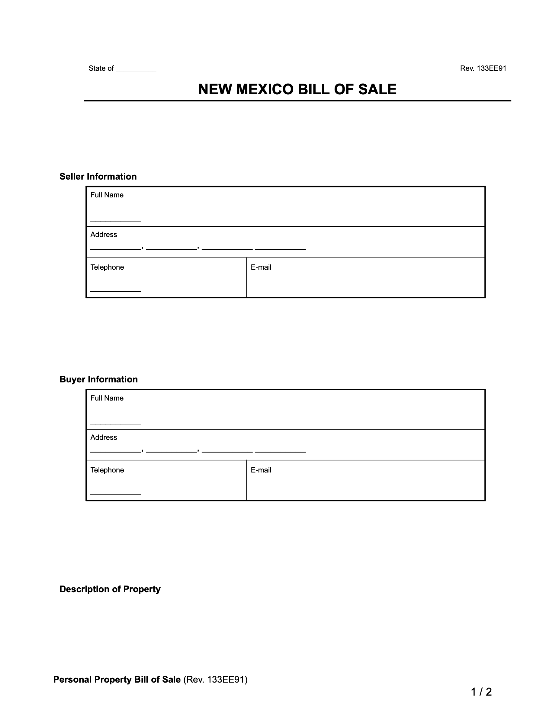 new mexico bill of sale