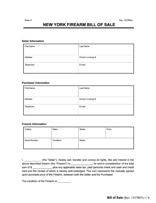new york firearm bill of sale sample