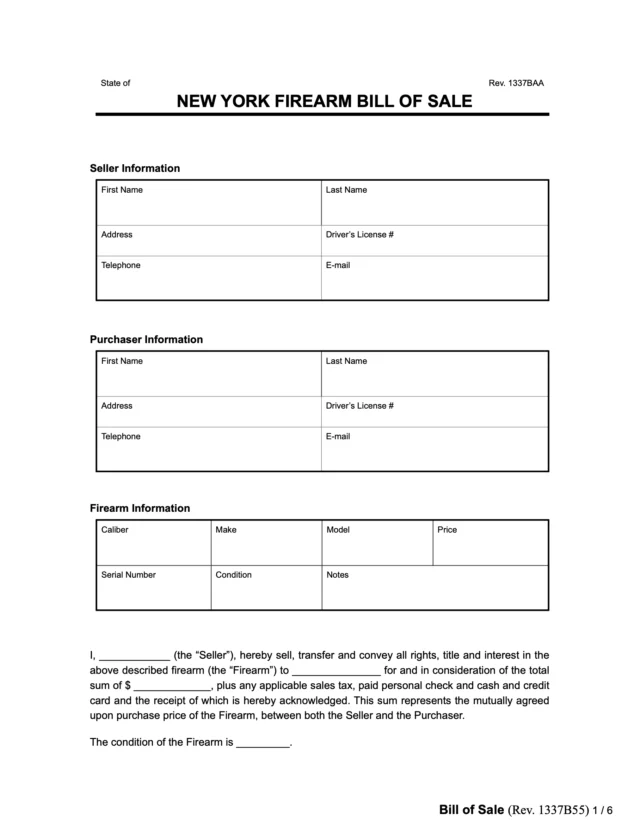 new york firearm bill of sale sample