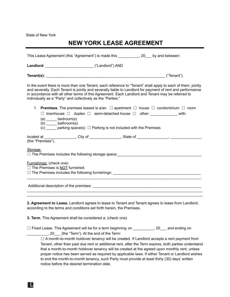new york rental lease agreement template