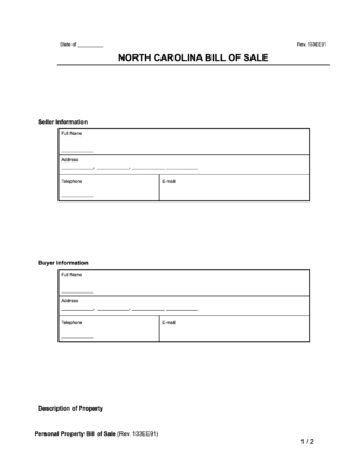 North Carolina Bill of Sale Form