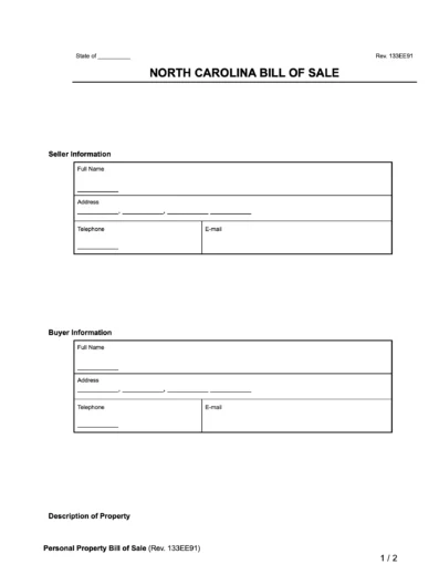 North Carolina Bill of Sale Form