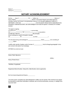 notary acknowledgment template