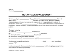 notary acknowledgment template