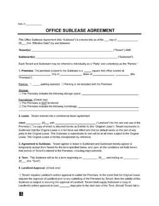 Office Sublease Agreement Template