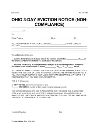 Ohio 3-day Eviction Notice for Non-compliance