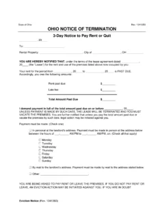 Ohio 3-Day Notice to Quit | Non-Payment of Rent