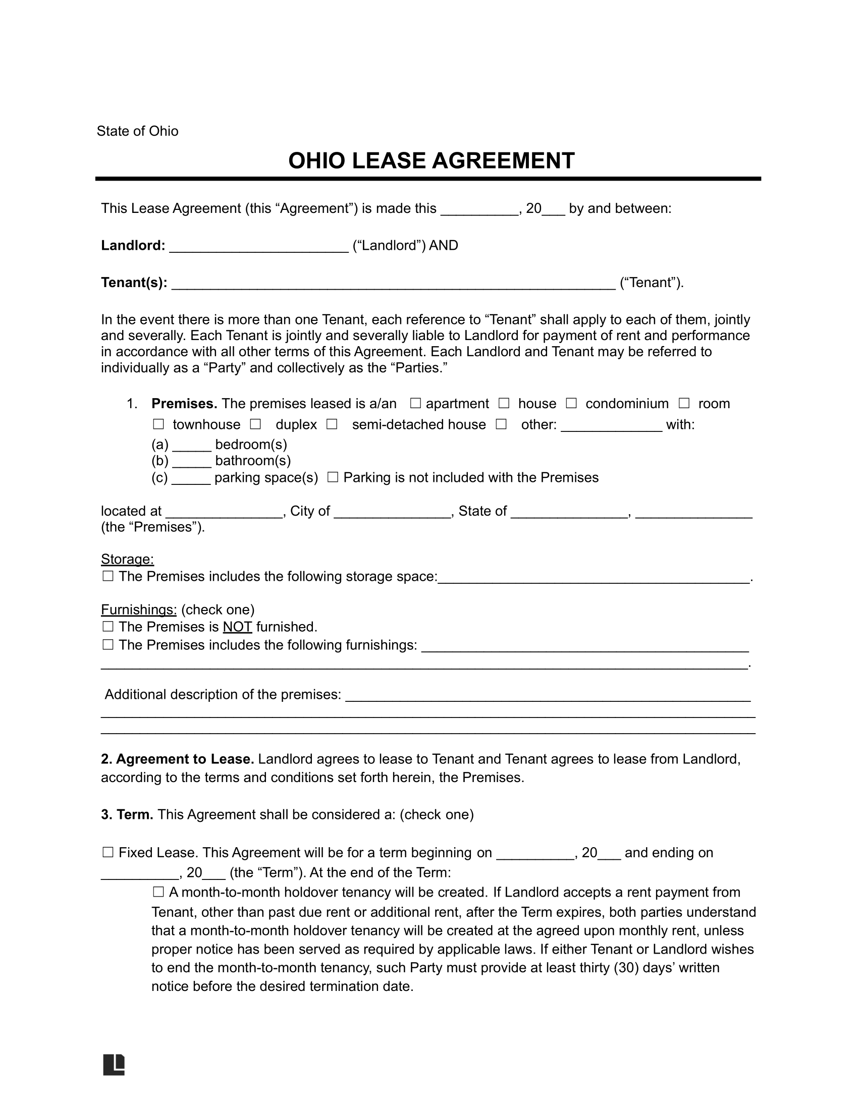 Ohio Rental Lease Agreement Form | Legal Templates