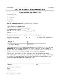 Oklahoma 5-Day Notice to Quit | Non-Payment of Rent