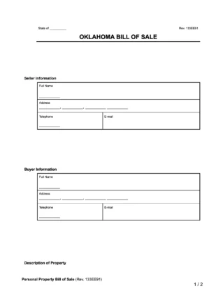Oklahoma Bill of Sale Form
