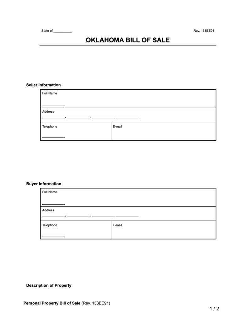 Free Oklahoma Bill Of Sale Forms Pdf And Word 6221