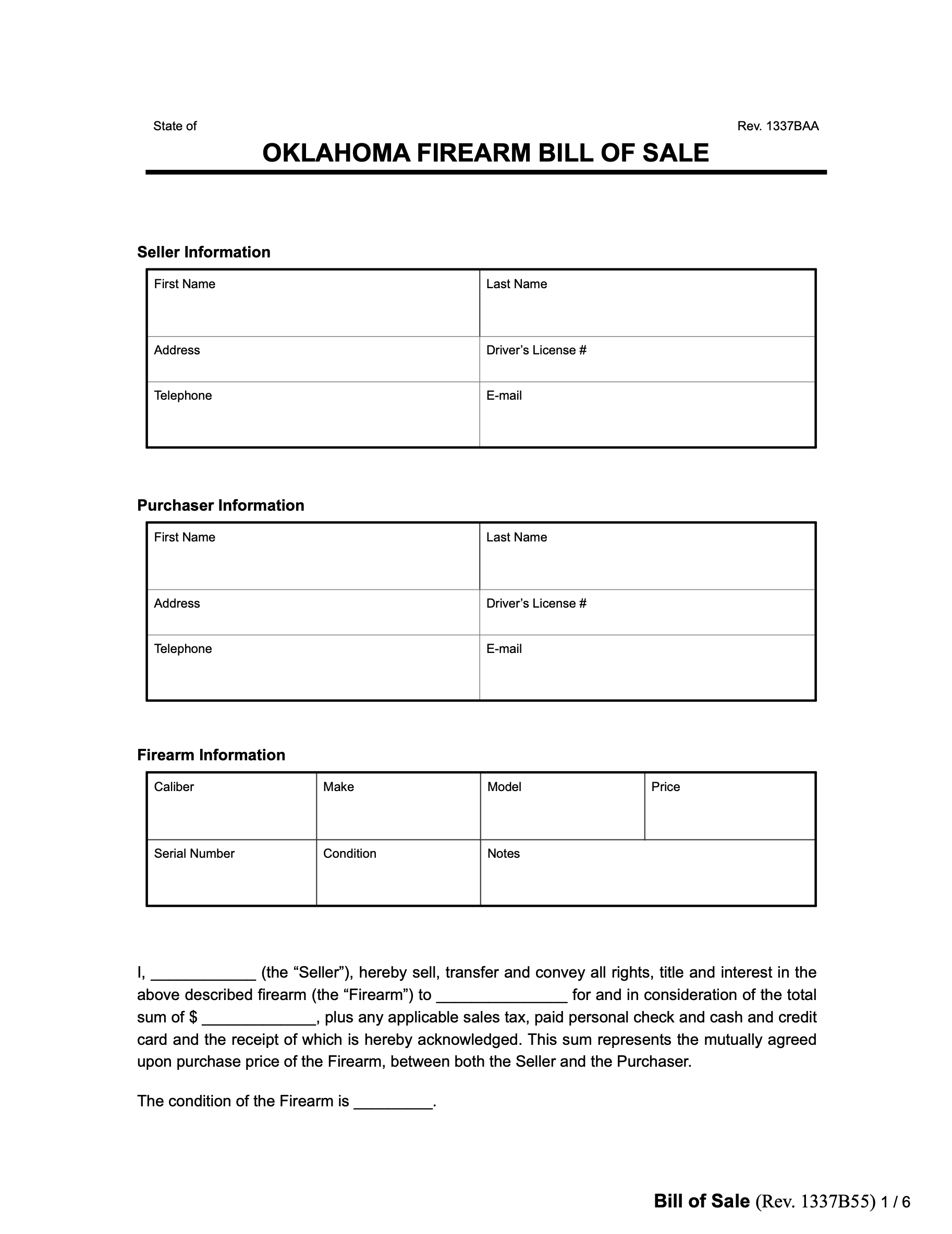 oklahoma firearm bill of sale form