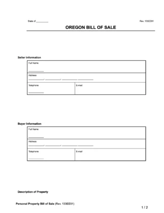 Oregon Bill of Sale Form