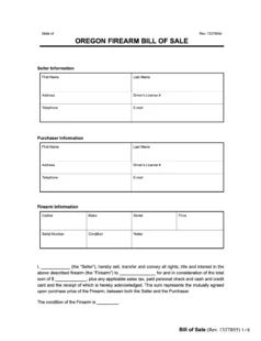 oregon firearm bill of sale form