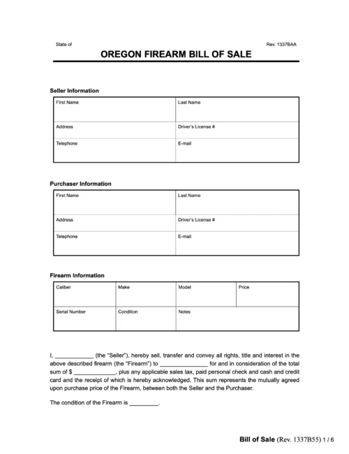 oregon firearm bill of sale form