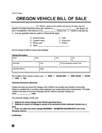 oregon vehicle bill of sale
