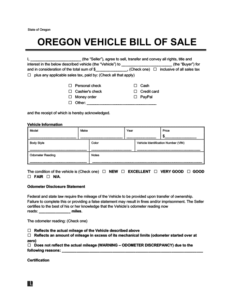 Free Oregon Vehicle Bill of Sale Form - PDF & Word