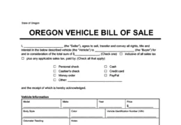 oregon vehicle bill of sale