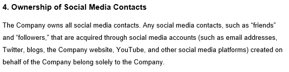 An example of where to detail ownership of social media accounts in our social media policy template. 