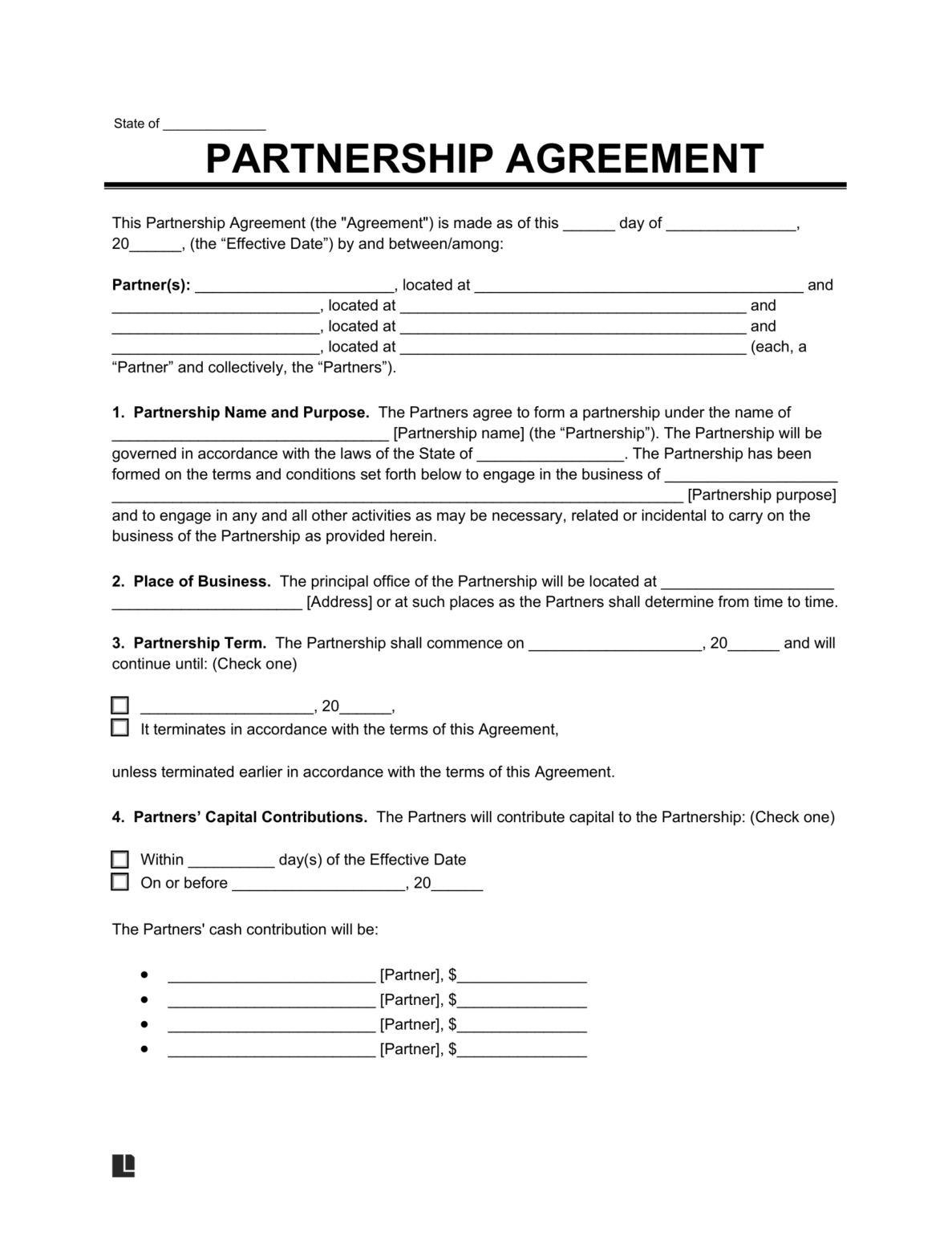 Free 50/50 Business Partnership Agreement Template PDF Word