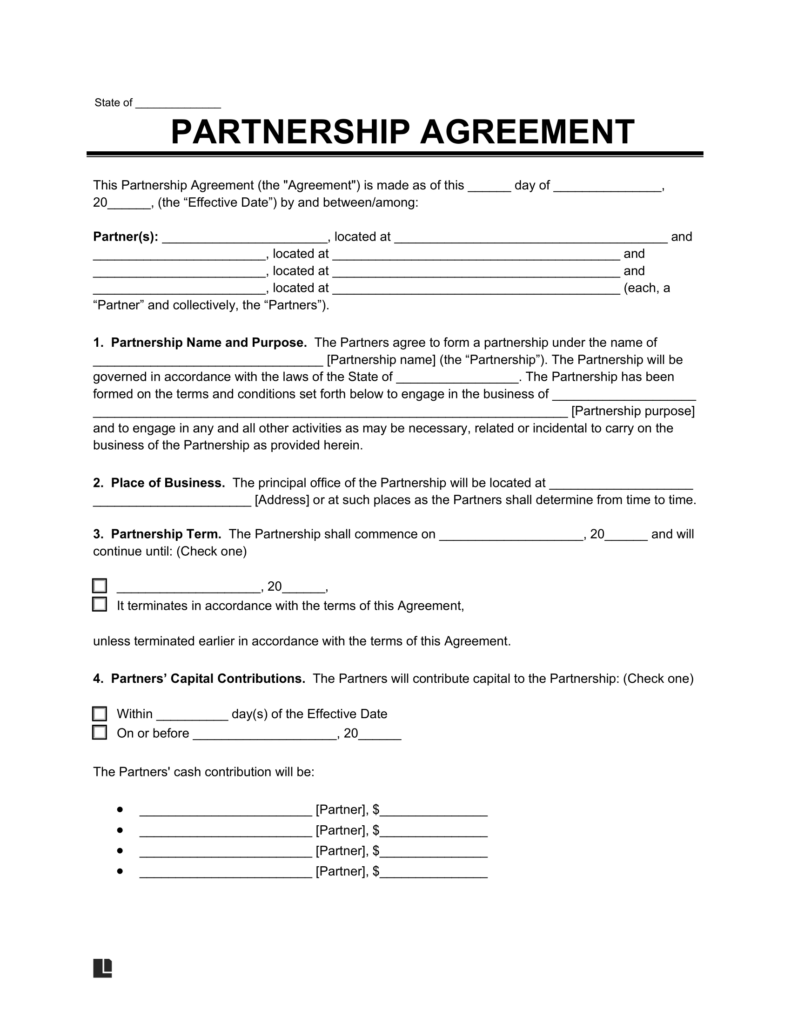Free 50 50 Business Partnership Agreement Template PDF Word