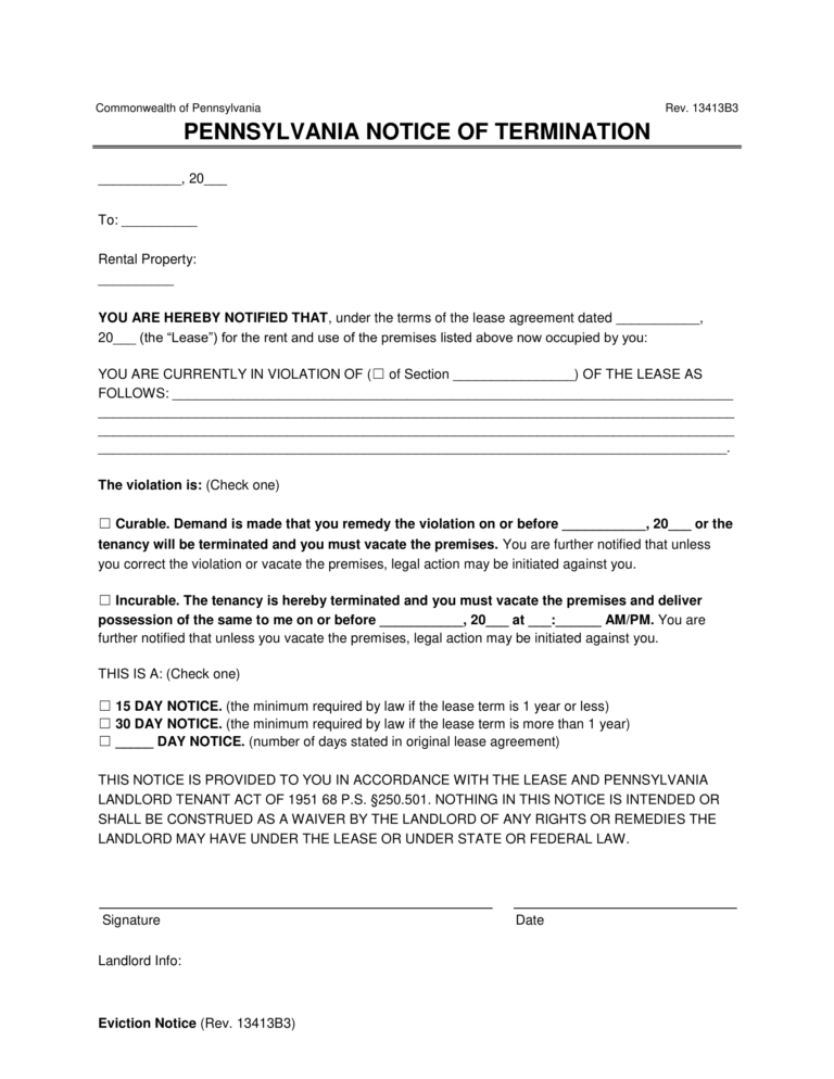 Free Pennsylvania Eviction Notice Forms 