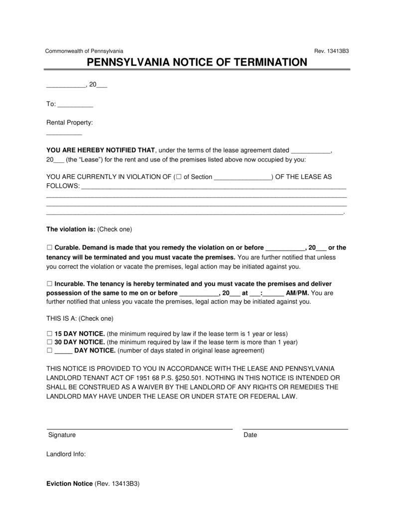 Free Pennsylvania Eviction Notice Forms | PDF & Word Templates