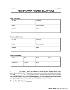 Pennsylvania firearm bill of sale form