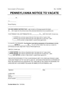 Pennsylvania Lease Termination Letters