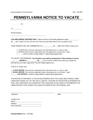 Pennsylvania Lease Termination Letters