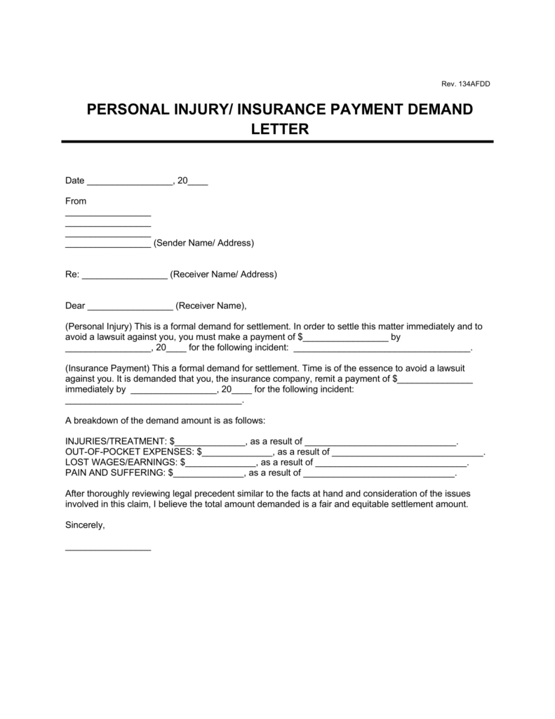 personal injury payment demand letter