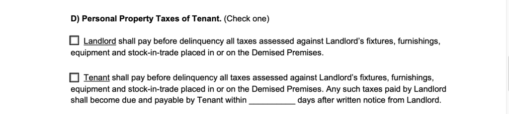 personal property taxes of tenant