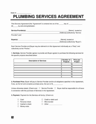 Plumbing Services Agreement Template